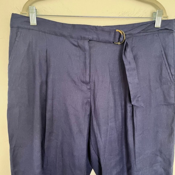 Tommy Bahama Willa Stretch-Linen Pants Navy Blue Trouser Straight Leg 12 Belted - Picture 5 of 12
